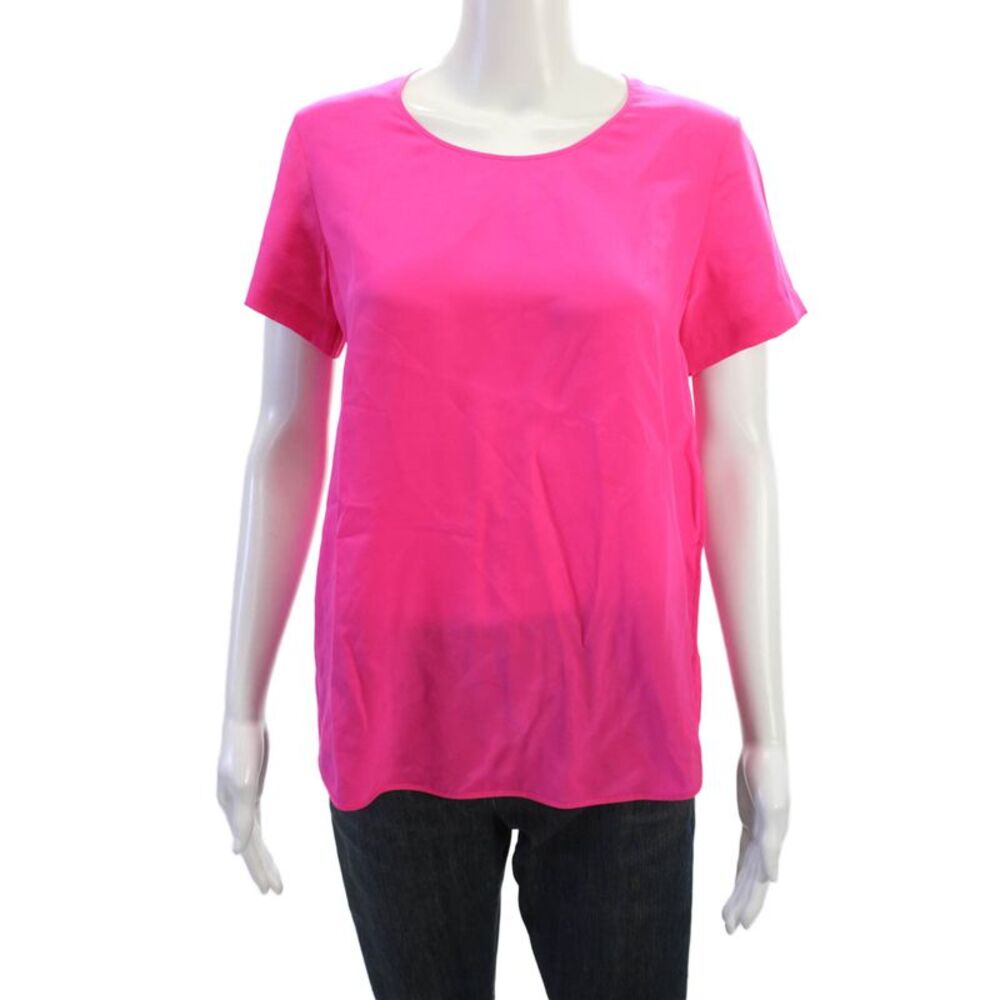 Otte Women Pink Basic Short Sleeve Solid Round Neck Polyester Blouse Size PP